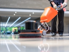 floor buffing in large lobby
